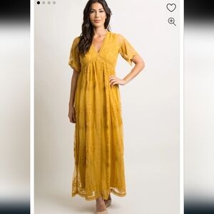 Mustard Yellow Lace Maxi Dress - Women